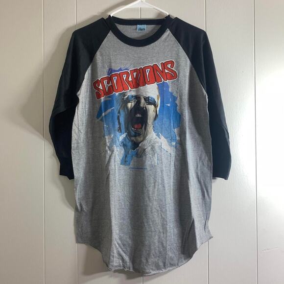 vintage 1982 SCORPIONS Band Blackout Tour double sided 3/4 sleeve tee shirt L - Picture 2 of 8